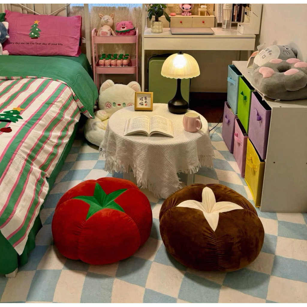 หมอนรองนั่งTomato & Mushroom Futon Floor Cushion – Cute Home Sofa Seat for Living Room