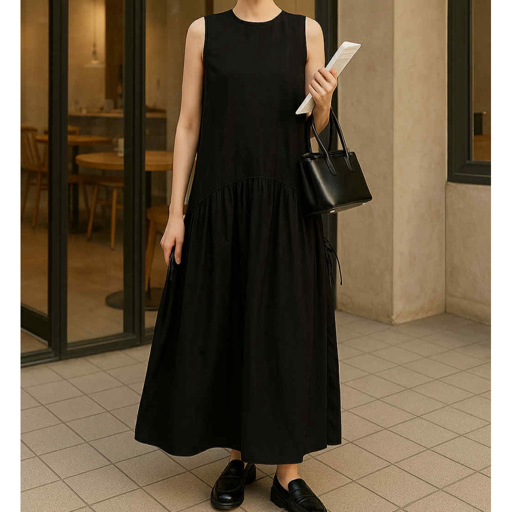 ✨ใส่โค้ด MALI69  ✨ Gummy dress ชุดเดรสผ้าฝ้ายคอกลมแขนกุดผูกเชือกหลัง - รูปที่ 4