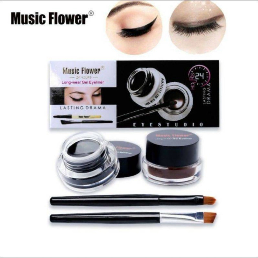 💥พร้อมส่ง💥Music Flower เจลเขียนคิ้ว เขียนคิ้ว + อายไลเนอร์ 2 ตลับ กันน้ำ 24 ชม เจลคิ้ว ติดทนนาน เจลอ