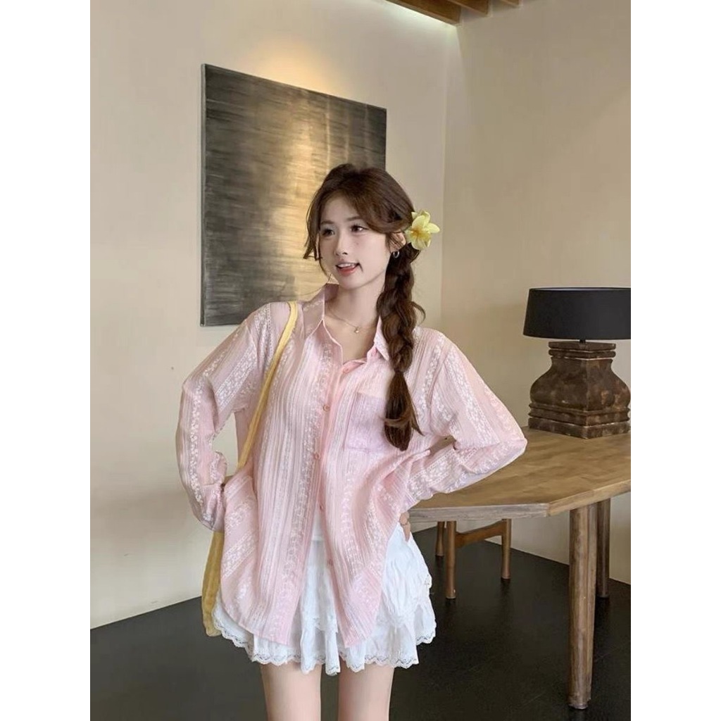 พร้อมส่งจากกทมเสื้อเชิ้ตกันแดดแขนยาวผู้หญิง ทรงหลวม รูปที่ 4