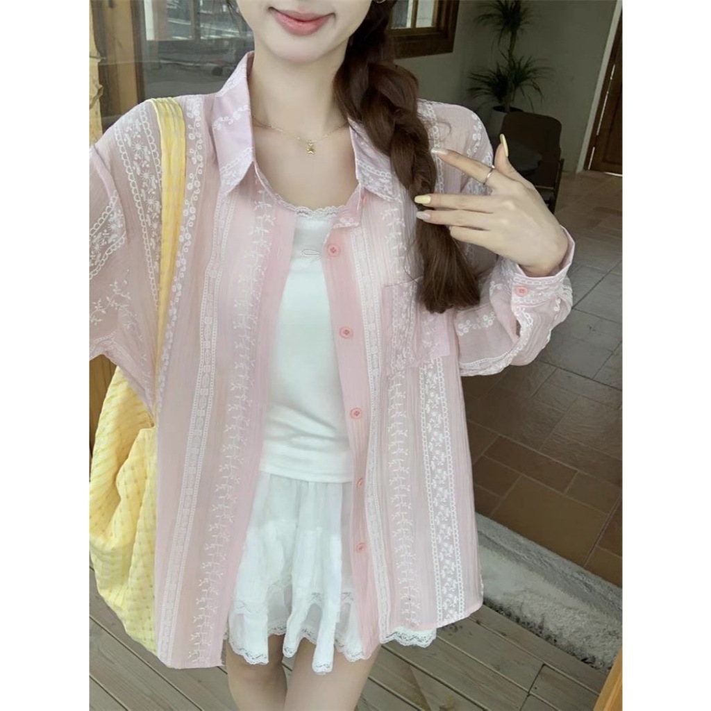 พร้อมส่งจากกทมเสื้อเชิ้ตกันแดดแขนยาวผู้หญิง ทรงหลวม รูปที่ 5