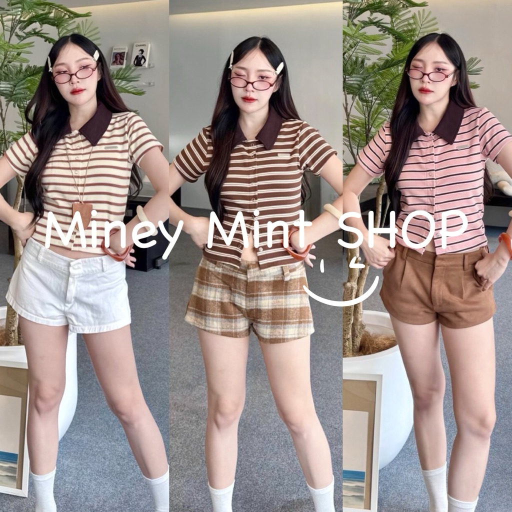 miniminey🎀 เชิ้ตทรงใหม่งานเข้าเอว ผ่าข้างตัวยาว ตัดปกขอบสลับสี ผ้ายูนิโคล่เนื้อหนา ดีเทลงานปัก
