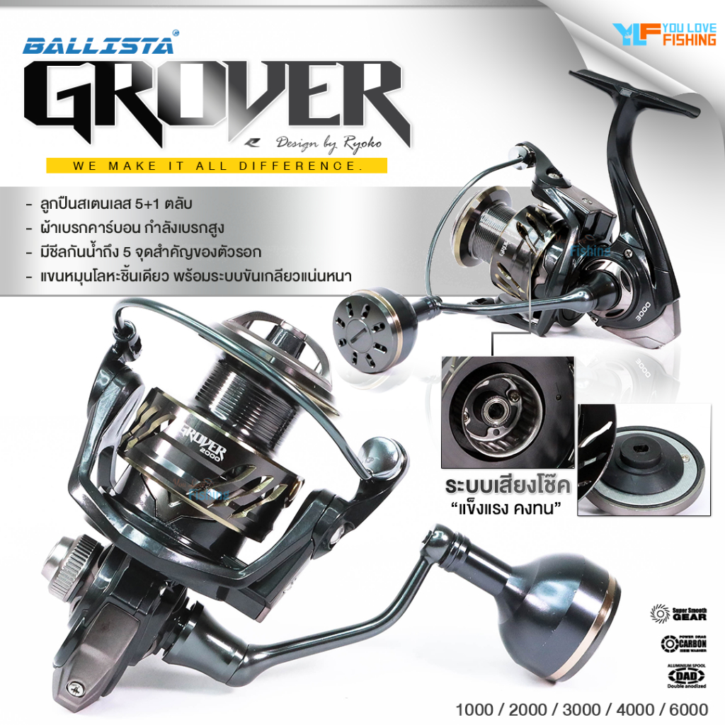 รอกสปิน BALLISTA รุ่น GROVER จากค่าย RYOKO มีชีลกันน้ำถึง 5 จุด ผ้าเบรกคาร์บอน กำลังเบรกสูง