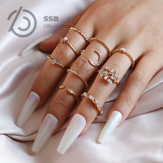 SSB แหวนสไตล์ตะวันตก ดีไซน์หรูเรียบง่าย ใส่มิกซ์แอนด์แมตช์ B…