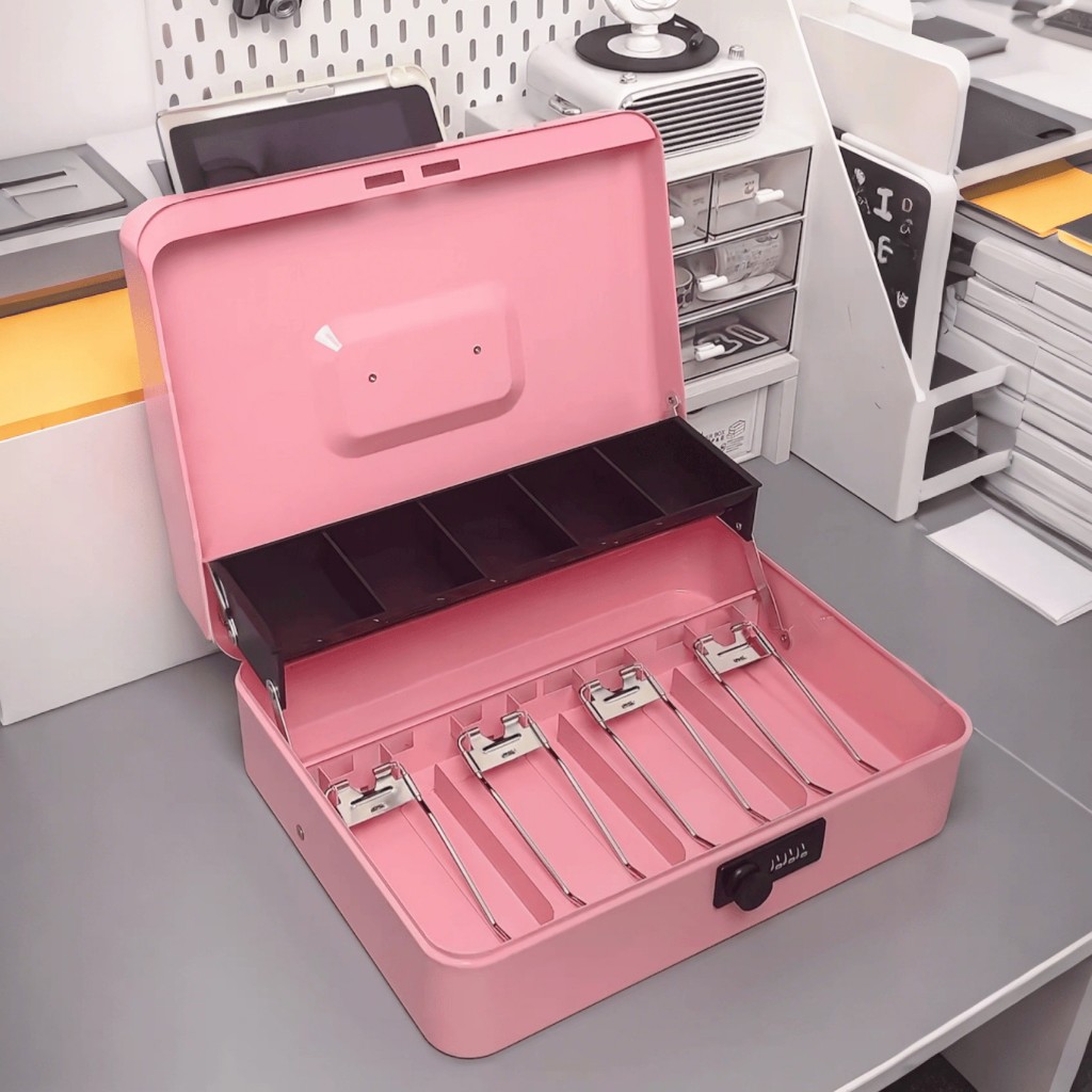 Cash Box​ ลิ้นชักเก็บเงิน กล่องใส่ตัง ตู้เซฟแบบพกพา กล่องเก็บเงินสดขนาดเล็ก คละสี กล่องเก็บเงินล็อคกุญแจ เซฟหิ้ว - รูปที่ 2