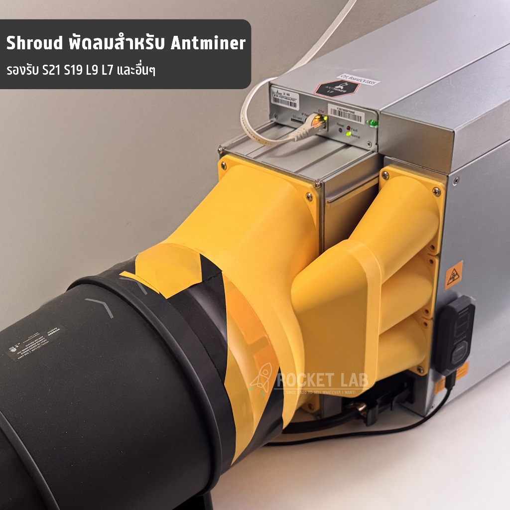 Shroud Fan สำหรับพัดลม Inline Silencer | ชุดพัดลมเงียบสำหรับเครื่องขุด Bitman Antminer รองรับ L7 L9 