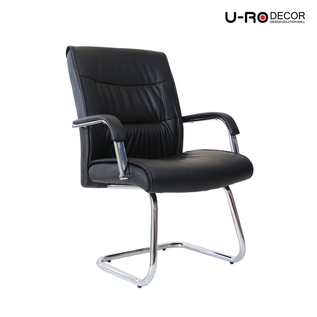 U-RO DECOR เก้าอี้สำนักงานรับแขก รุ่น PERCA (เพอร์ก้า) สีดำ หุ้มด้วยหนัง PU โครงเหล็กชุบโครเมี่ยม