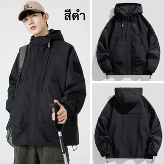 เสื้อแจ็คเก็ตผู้ชายอเมริกันย้อนยุคหลวมสบายๆกีฬากลางแจ้งกันลมและแจ็คเก็ตสไตล์เป็นกลางกันน้ํา เบา สบาย ระบายอากาศดี