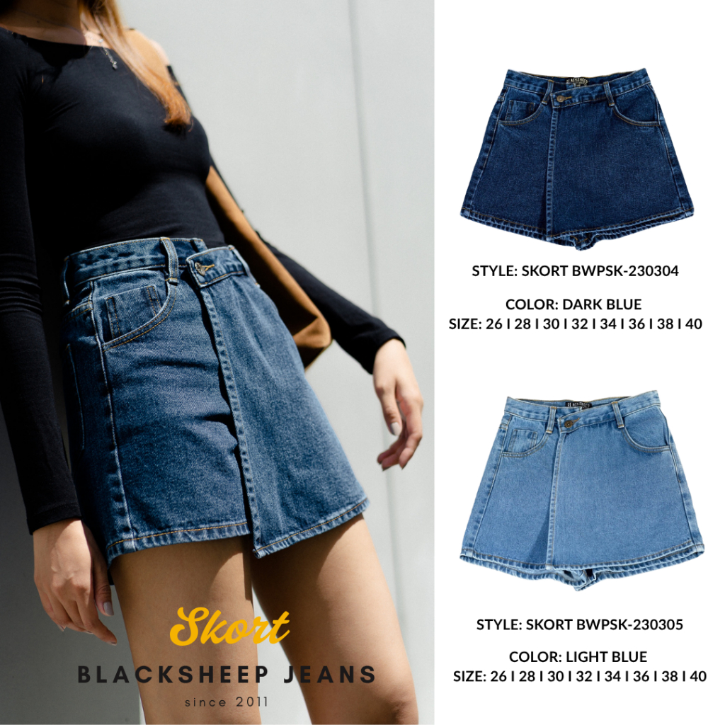 Blacksheep Jeans กระโปรงกางเกงยีนส์ สียีนส์เข้ม และสียีนส์อ่อน BWPSK-230304, 230305