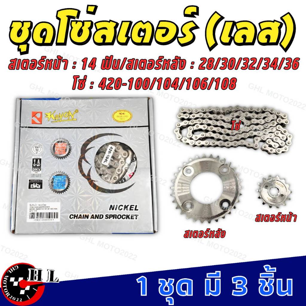 โซ่สเตอร์ชุด ชุดสเตอร์สีเงินสเตอร์เลส WAVLE125 420-100/104/106/108- 28T/32T/34T/36T ได้3ชิ้น ใน 1ชุด สเตอร์หน้า+หลัง+โซ่