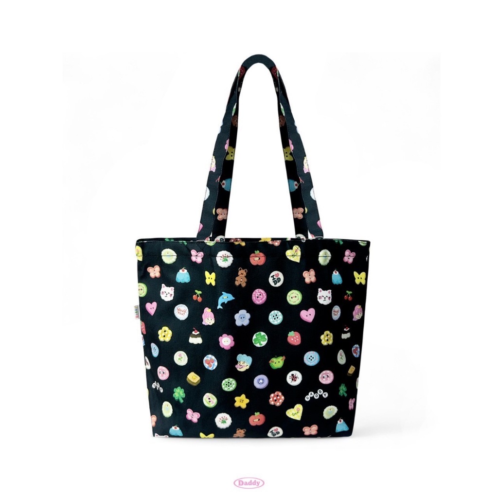 DADDY | Lucky Buttons Tote Bag กระเป๋าผ้าแคนวาส สีดำ สุดน่ารัก