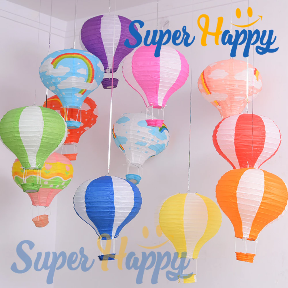 โคมบอลลูนกระดาษ 3D แขวนตกแต่ง ขนาด 30x45cm | โคมไฟกระดาษ บอลลูน DIY สำหรับงานปาร์ตี้