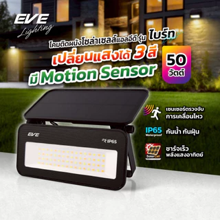 โคมติดผนังโซล่าเซลล์แอลอีดี รุ่นไบร์ท เปลี่ยนแสงได้ 3 สี มีMotion Sensor 50 วัตต์ EVE P65