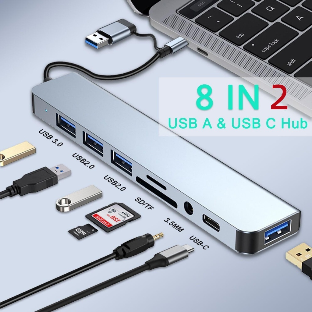 8 in 2 / 7 IN 1USB C HUB ประเภท C ถึงอะแดปเตอร์ HDMI USB3.0 RJ45 เครื่องอ่านการ์ด OTG SD/TF U SDการ์ดรีดเดอร์