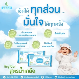 [1แถม1] Biocher ทิชชู่เปียก สูตรน้ำเกลือ ห่อละ 80 แผ่น (Exp.06/2027)