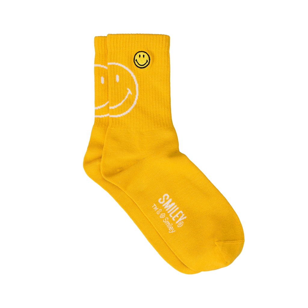 SMILEY®ONE BIG SMILE FACE CREW SOCKS (MUSTARD)