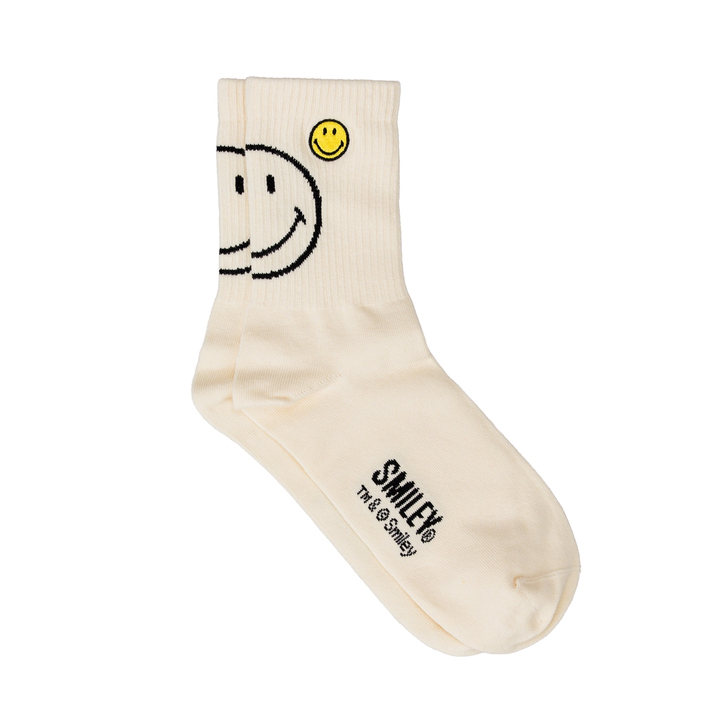 SMILEY®ONE BIG SMILE FACE CREW SOCKS (BEIGE)