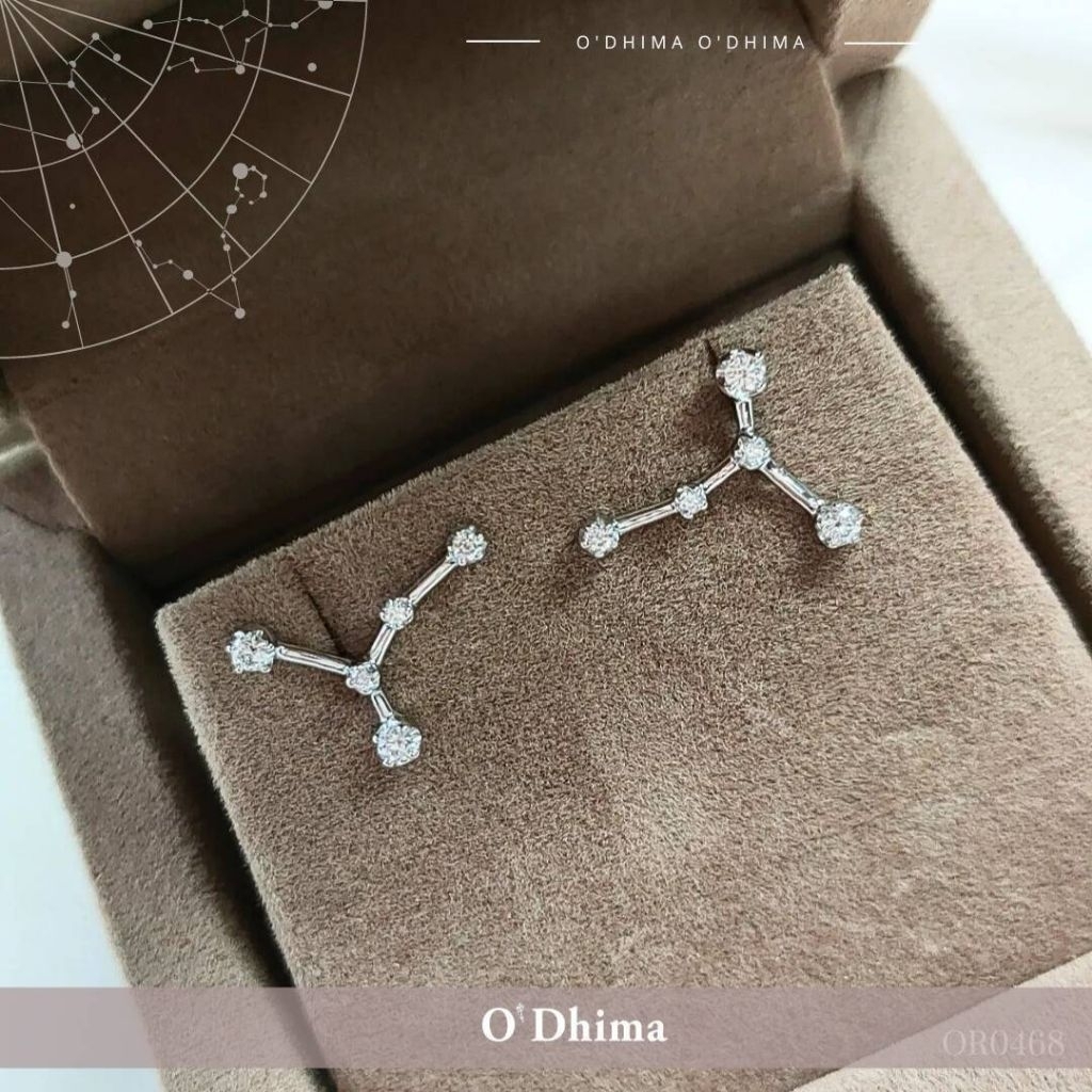 O'Dhima ต่างหูเพชร Zodiac Cancer Jun21-Jul22 (ราศีกรกฎ) ทองขาว18K