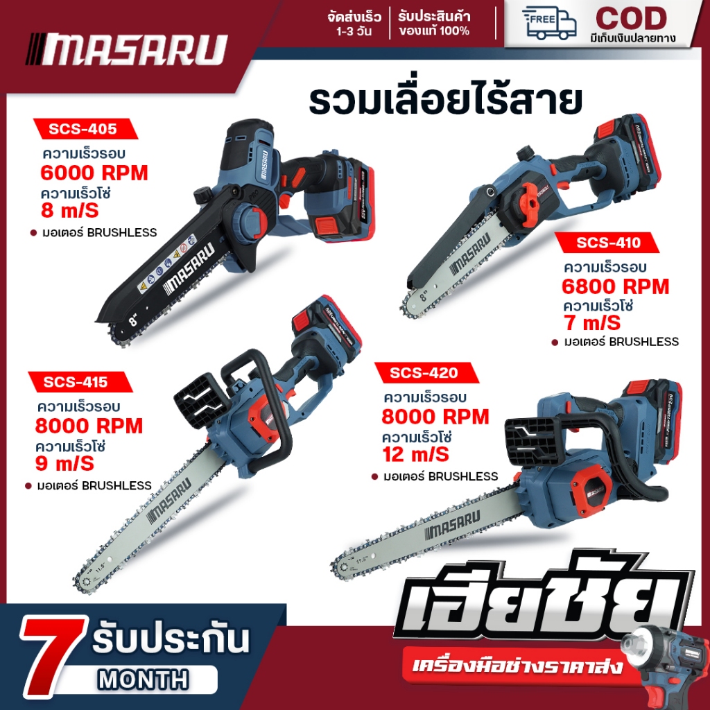 เลื่อยไร้สาย MASARU SCS-405/410/415/420/430/435 เลื่อยไฟฟ้า เลื่อยโซ่ 8/11.5 นิ้ว