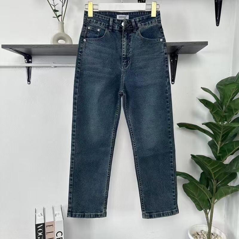 GHAOHES กางเกงยีนส์ผู้หญิง สีย้อนยุค เอวสูงผ้ายืด คลุมสะโพกเก็บหน้าท้องดูผอม กางเกงยีนส์ยืดหยุ่นขนาดใหญ่S-5XL - รูปที่ 6