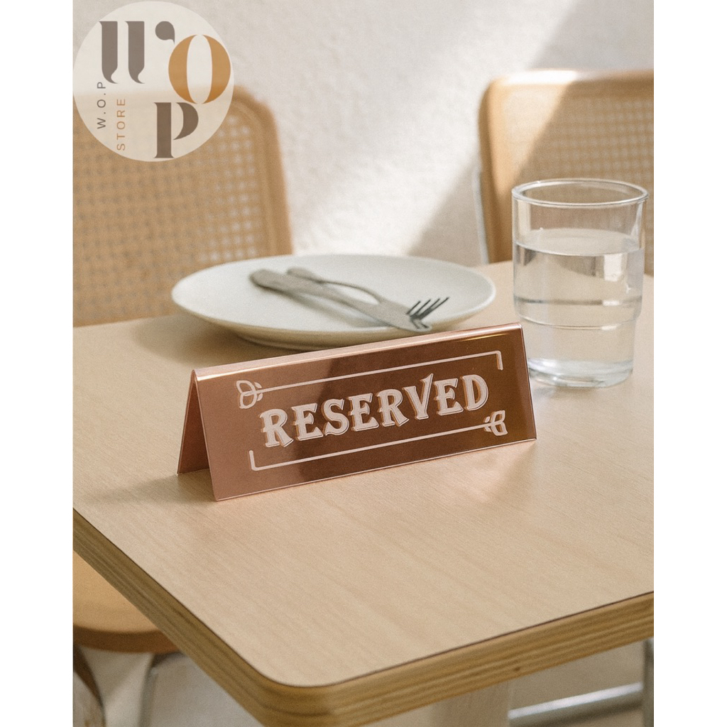 WOP Store ป้ายReserved ขาว ดำ ป้ายจองโต๊ะ ป้ายอะคริลิคจองโต๊ะ ป้ายอะคริลิคReserved2ด้าน2สีขาวดำ