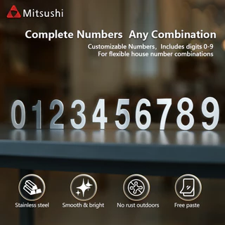 Mitsushi ตัวเลข ป้ายบ้านเลขที่ ตัวเลขบ้านเลขที่ ป้ายตัวเลข ชุบโลหะ สีเงิน