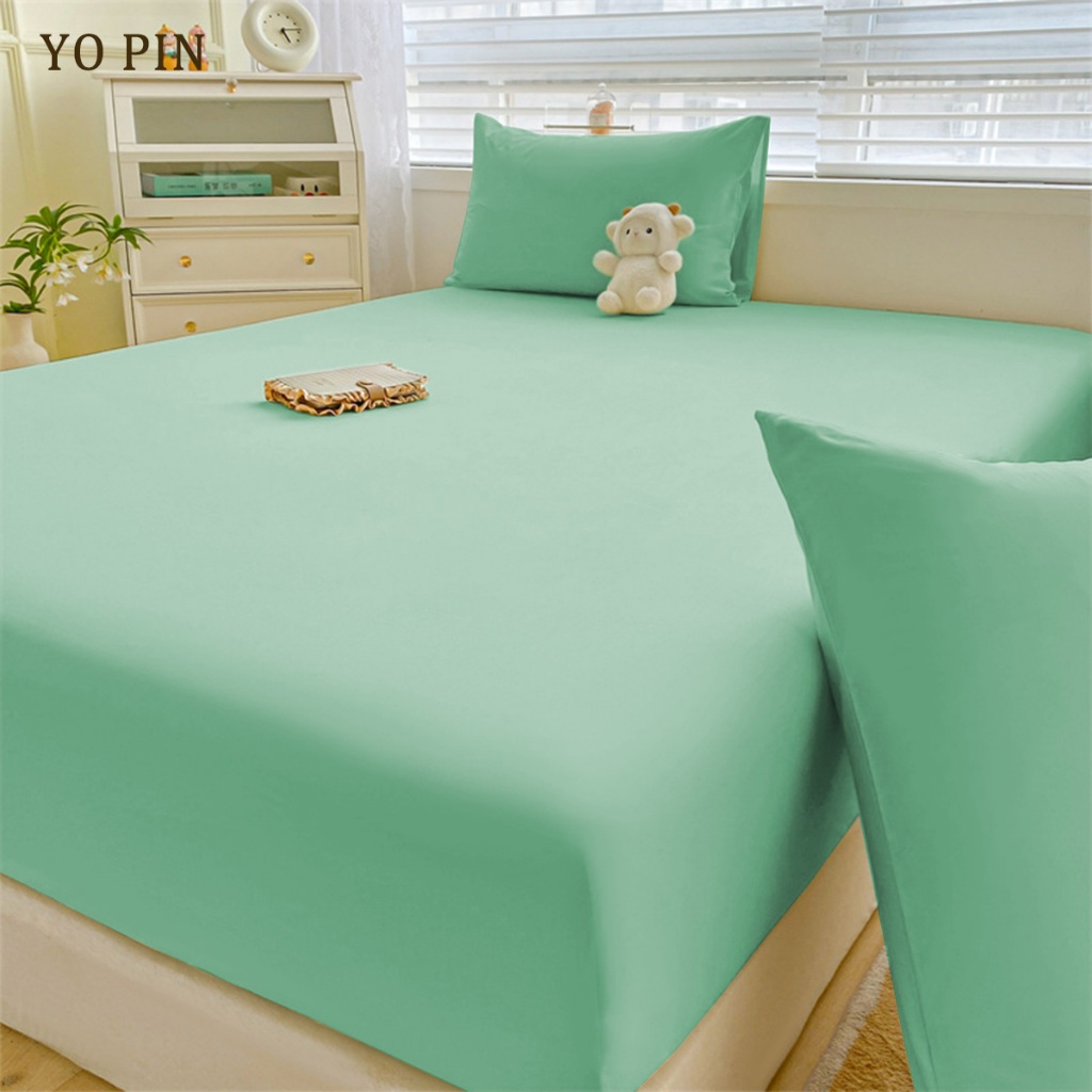 ผ้าปูที่นอน 6ฟุต 5ฟุต 3.5ฟุต 3ฟุต ผ้าปูที่นอนสีพื้น (ผ้าปูเตียง+ปลอกหมอน) สูง 10นิ้ว ไร้รอยต่อ