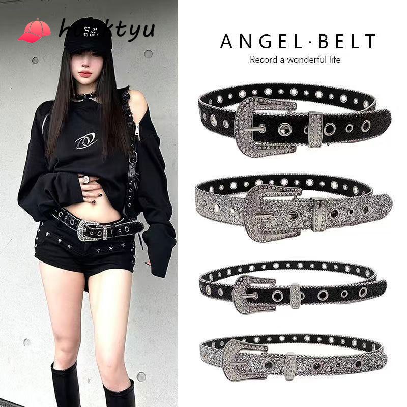 ส่งเร็ว🔥เข็มขัดแฟนซี Y2K เข็มขัดพลอย ประดับเพรช เข็มขัดหนัง PU ประดับเพชรเทียม