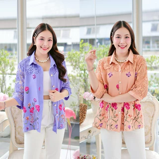 เสื้อลูกไม้เสื้อผ้าลินินคนแก่ รอบอก38-42/44-46/48-52นิ้วฟรีไซส์ เสื้อผ้าลินินปักลาย เสื้อคนสูงอายุใสงานบุญฯ