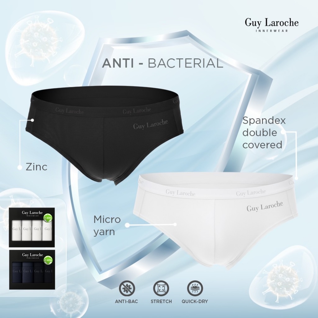 Guy Laroche กางเกงในชาย Anti-bacteria ไม่อับ ไม่เหม็นง่าย มั่นใจตลอดวัน แพ็ค 4 ตัว (JUS4907R6)