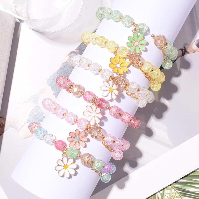 😊ของสวย ส่งไวจ้า😊สร้อยข้อมือคริสตัล ลูกปัด แต่งจี้ดอกไม้ ดอกทานตะวัน สวยน่ารักสไตล์เกาหลี