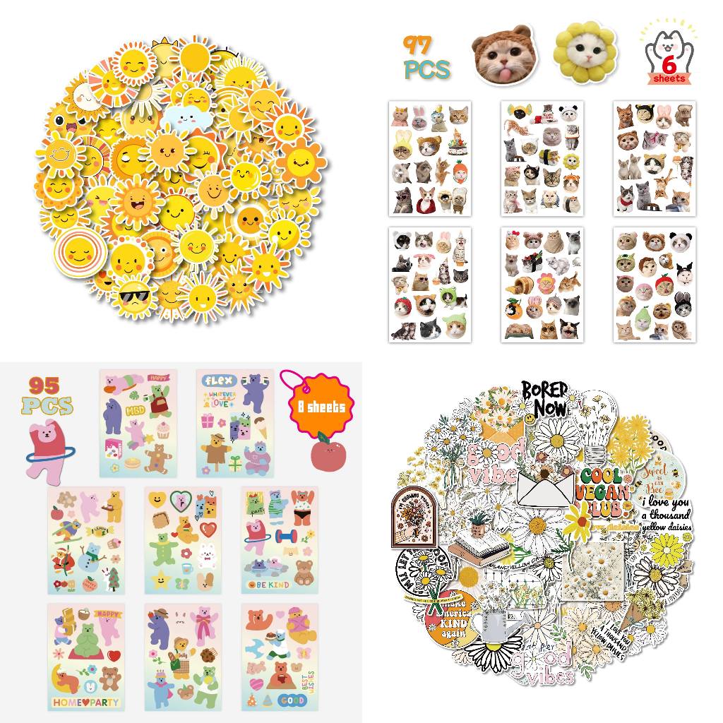 50/95/97 แผ่นแมวน่ารักดวงอาทิตย์ดอกเดซี่เล็ก ๆ น้อย ๆ เกาหลีหมีน้อยการ์ตูนสติ๊กเกอร์ไวนิลกันน้ำสามารถใช้สำหรับหมวกกันน็อ