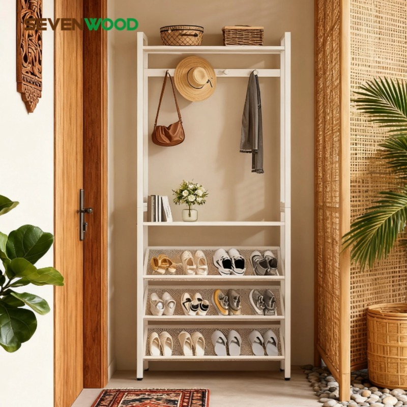 SEVENWOOD ชั้นรองเท้า วางรองเท้า ตู้รองเท้า ชั้นวางอเนกประสงค์ ชั้นวางหมวก ความกว้างด้านข้าง 19ซม ประหยัดพื้นที่สุดๆ