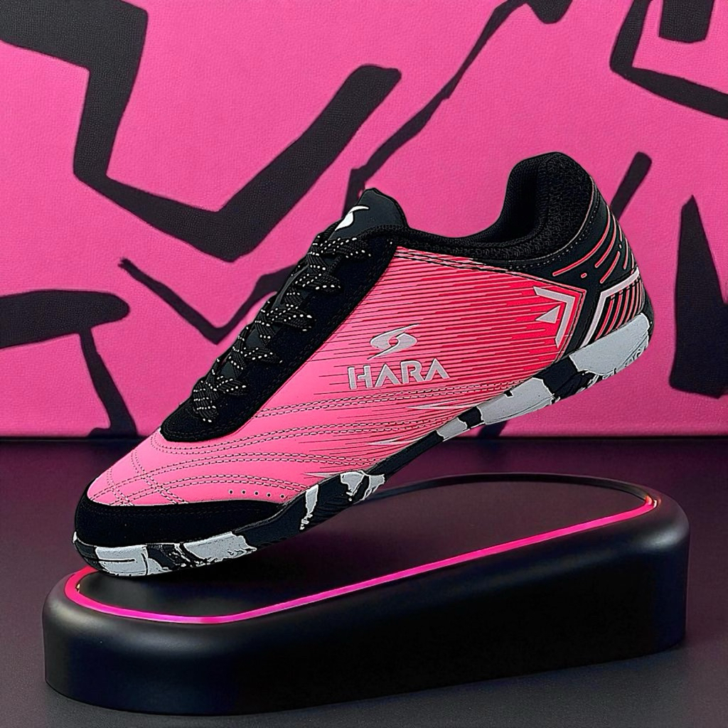 HARA Sport Futsal รองเท้าฟุตซอล พื้นลาย น้ำหนักเบา รุ่น FS001 สีชมพู