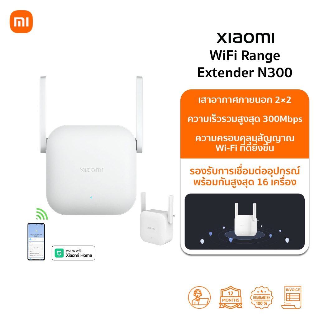 Xiaomi WiFi Range Extender N300 ขยายสัญญาณ WiFi ตัวขยายสัญญาณ |  300Mbps 2.4GHz | 2×2 เสาอากาศภายนอก | Wi-Fi Amplifier ราคาถูก Shopee Lazada