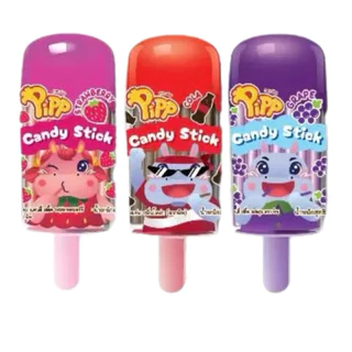 (AKPK1)Pipp Candy Stick พิพ ลูกอมแคนดี้สติ้ก คละรส รสสตรอเบอร์รี่ องุ่น และโคล่า⚠️1กล่อง12ชิ้น⚠️