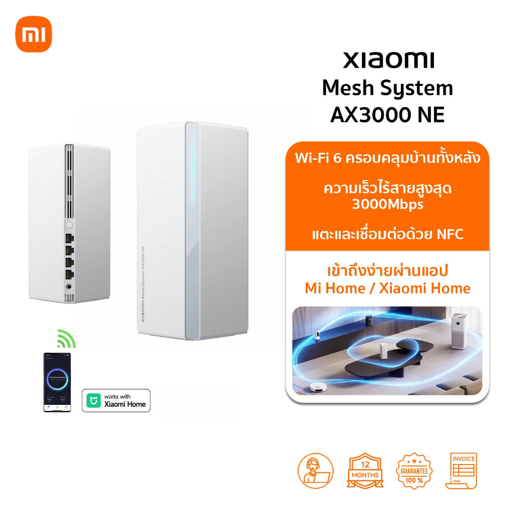 Xiaomi Mesh System AX3000 NE เราเตอร์  WiFi6 | 3000Mbpsความเร็วไร้สาย | การเร่งความเร็วเฉพาะสำหรับโทรศัพท์ | Router WiFi