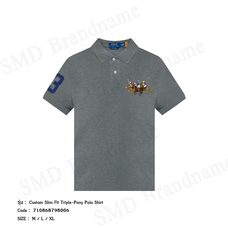 Polo Ralph Lauren เสื้อโปโลผู้ชาย รุ่น Custom Slim Fit Triple-Pony Polo Shirt Code: 710868798006