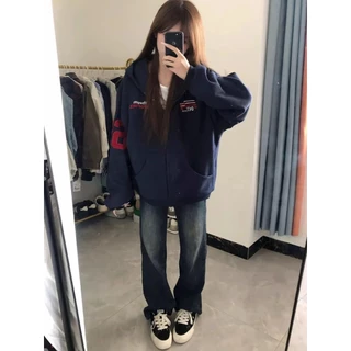 [Casual zipper camouflage trendy long-sleeved jacket]เสื้อแจ็คเก็ตซิปฮู้ดพิมพ์ลายพรางแฟชั่นสำหรับผู้หญิง