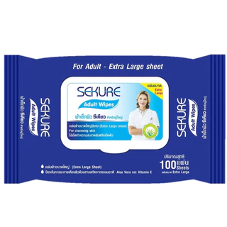 (ผ้าเปียก ผู้ใหญ่) ผ้าเช็ดผิวสำหรับผู้ใหญ่ SEKURE Wipes 100 แผ่น ขนาดใหญ่