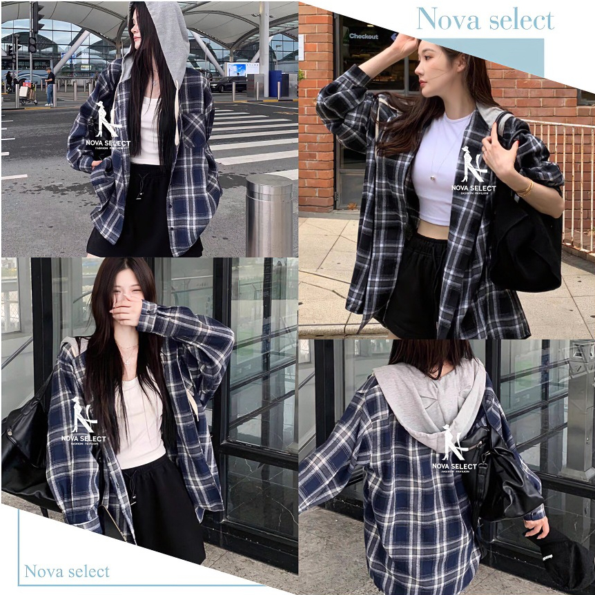 แขนยาว ลายสก็อต สไตล์เกาหลี สำหรับผู้หญิง เสื้อแขนยาว มีฮู้ด ลายสก็อต เสื้อคลุมเท่ห์ ผ้าใส่สบาย Clothing Lady