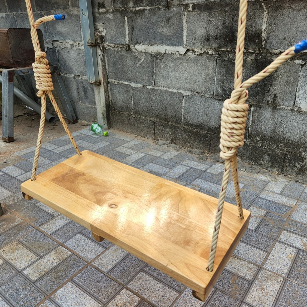 Pradoo'Siam ชิงช้าไม้ประสาน แบบแขวน พร้อมเชือก เชือกแข็งแรง Wood Swing ใช้นั่งเล่นในสวน สนามหญ้า เด็