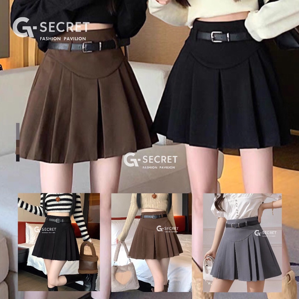 พร้อมส่ง กระโปรงทรงนักเรียกเกาหลี ผ้านิ่มใส่สบายมีซับใน Lady Women