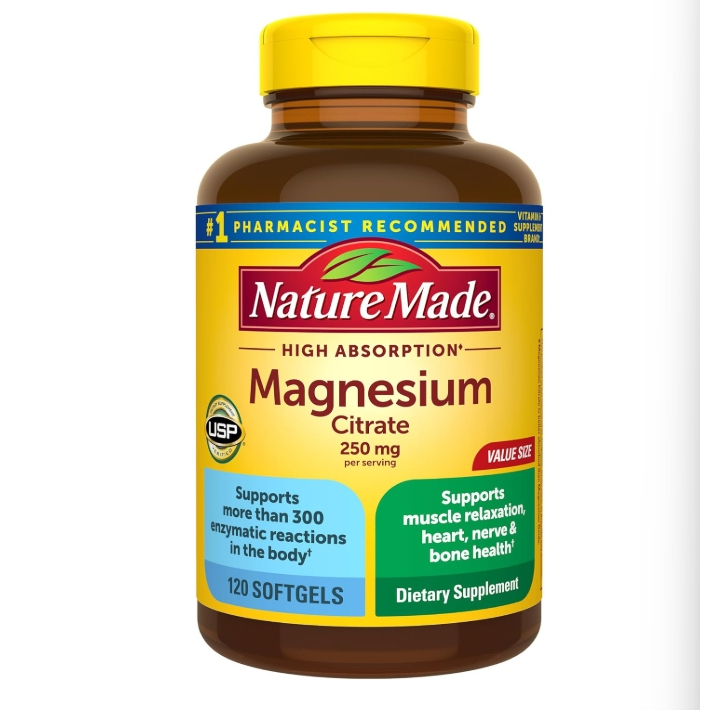 Nature Made Magnesium Citrate 250 mgfor Muscle, Nerve, Bone and Heart Support, 120 เม็ดเจล