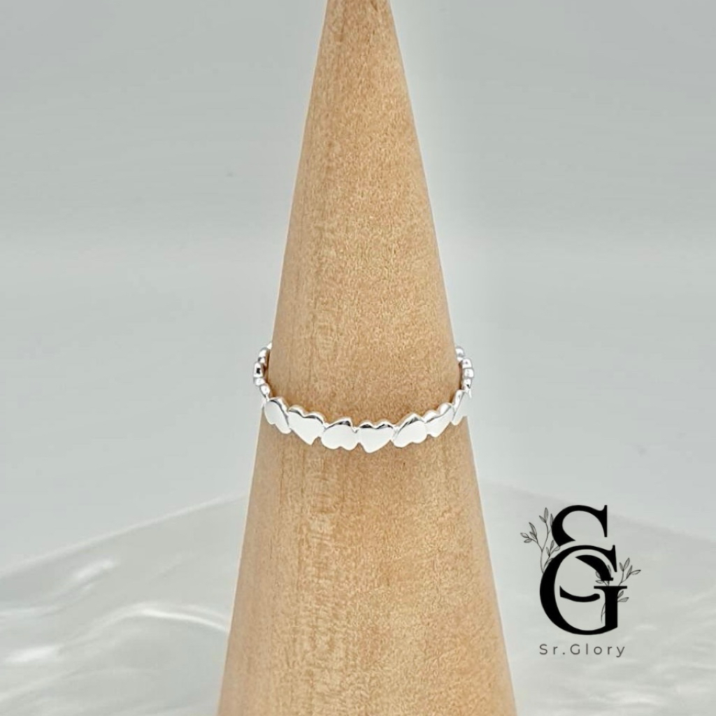 Sr.Glory แหวนเงินแท้ 92.5% แหวนหัวใจรอบวง แหวนสไตล์มินิมอล