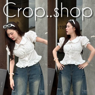 crop..shop เสื้อเเขนชายระบาย เเขนตุ๊กตา ชายพริ้วสวย ลายสวย ล…