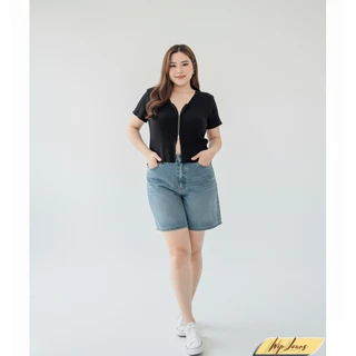 กางเกงยีนส์ผู้หญิงขาสั้นเรียบหรูมีไซส์สาวอวบS-42นิ้วผ้าไม่ยืดเก็บทรงอยู่ CK19