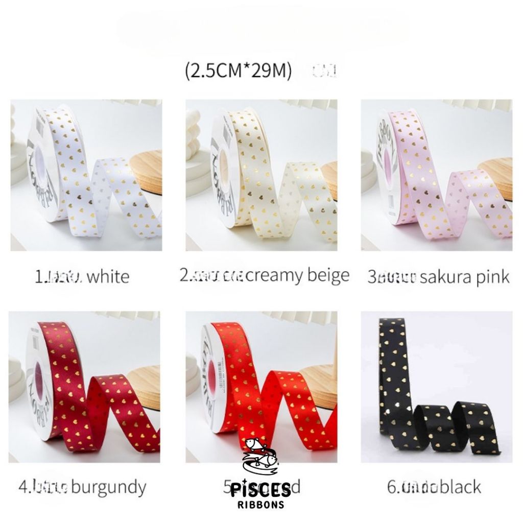Tiny Heart Luxe – ริบบิ้นหัวใจลักซ์ พิมพ์ลายหัวใจสีทองสุดหรู 2.5 ซม. [RBY-0097] ราคา ถูกที่สุด ดีลบีเคเค แกลเลอรีภาพที่ 5