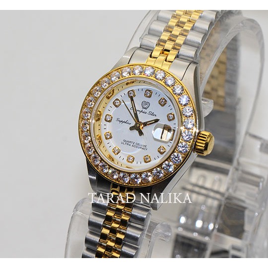 นาฬิกา Olympia star lady sapphire 683271-205 2Kหน้าปัดขาว ขอบพลอยขาว