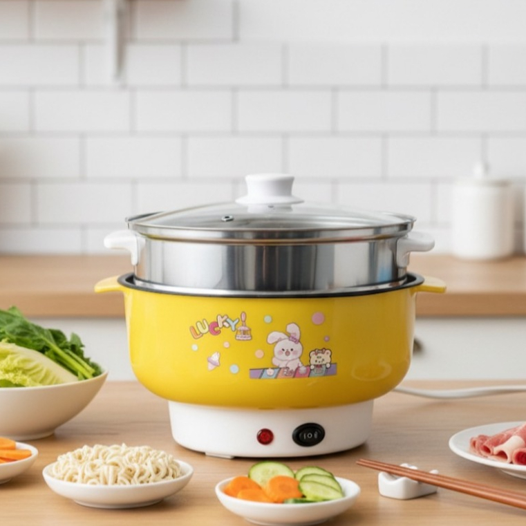 [พร้อมส่ง] 22cm หม้อไฟฟ้า หม้อชาบู ต้ม ผัด ทอด แบบเทฟล่อนไม่มีซึ้ง